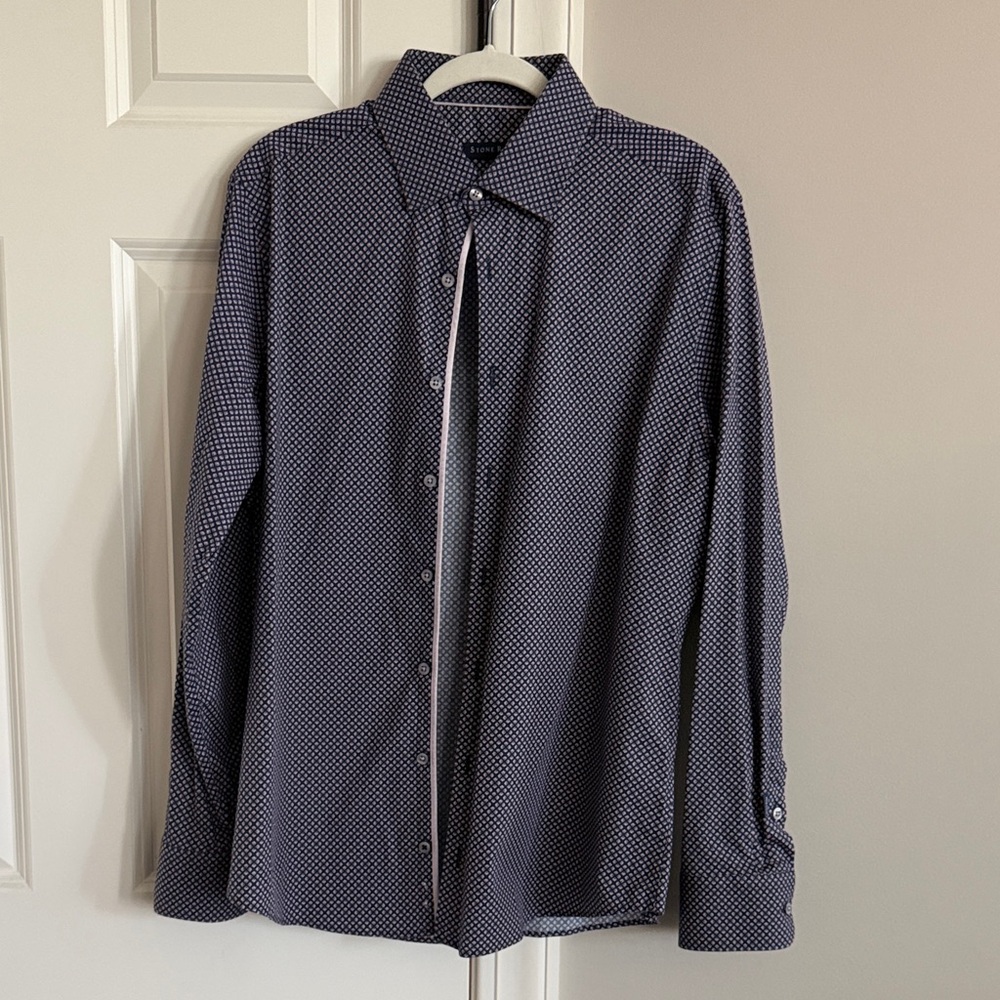 Stone Rose Navy and White Micro-Pattern Dress Shirt
